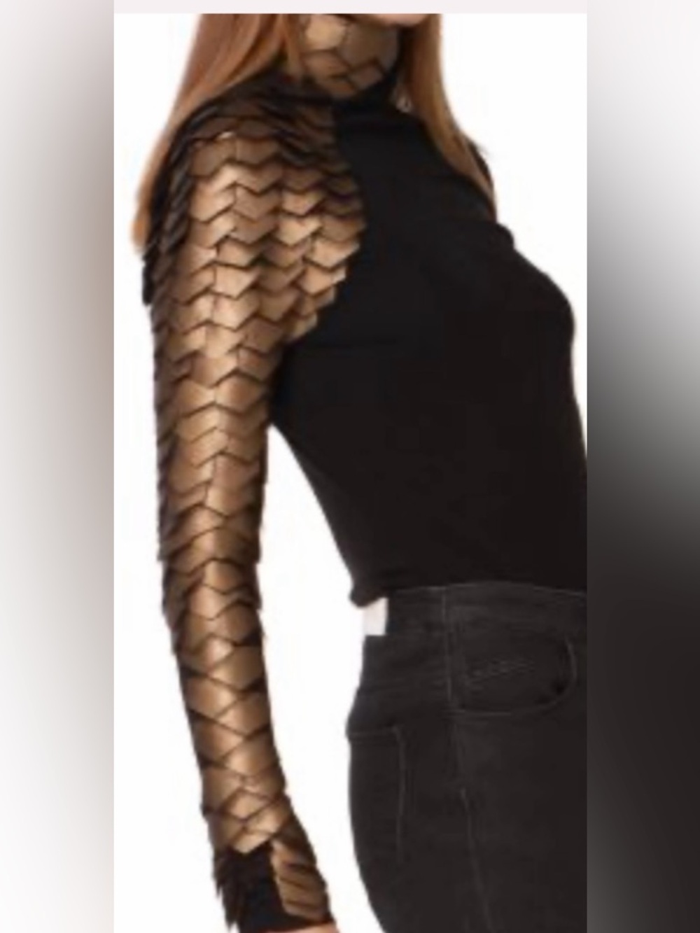 NWT BLOOMINGDALE’S GRACIA BLACK SHEER LONG SLEEVE SHIRT FAUX LEATHER SIZE MEDIUM